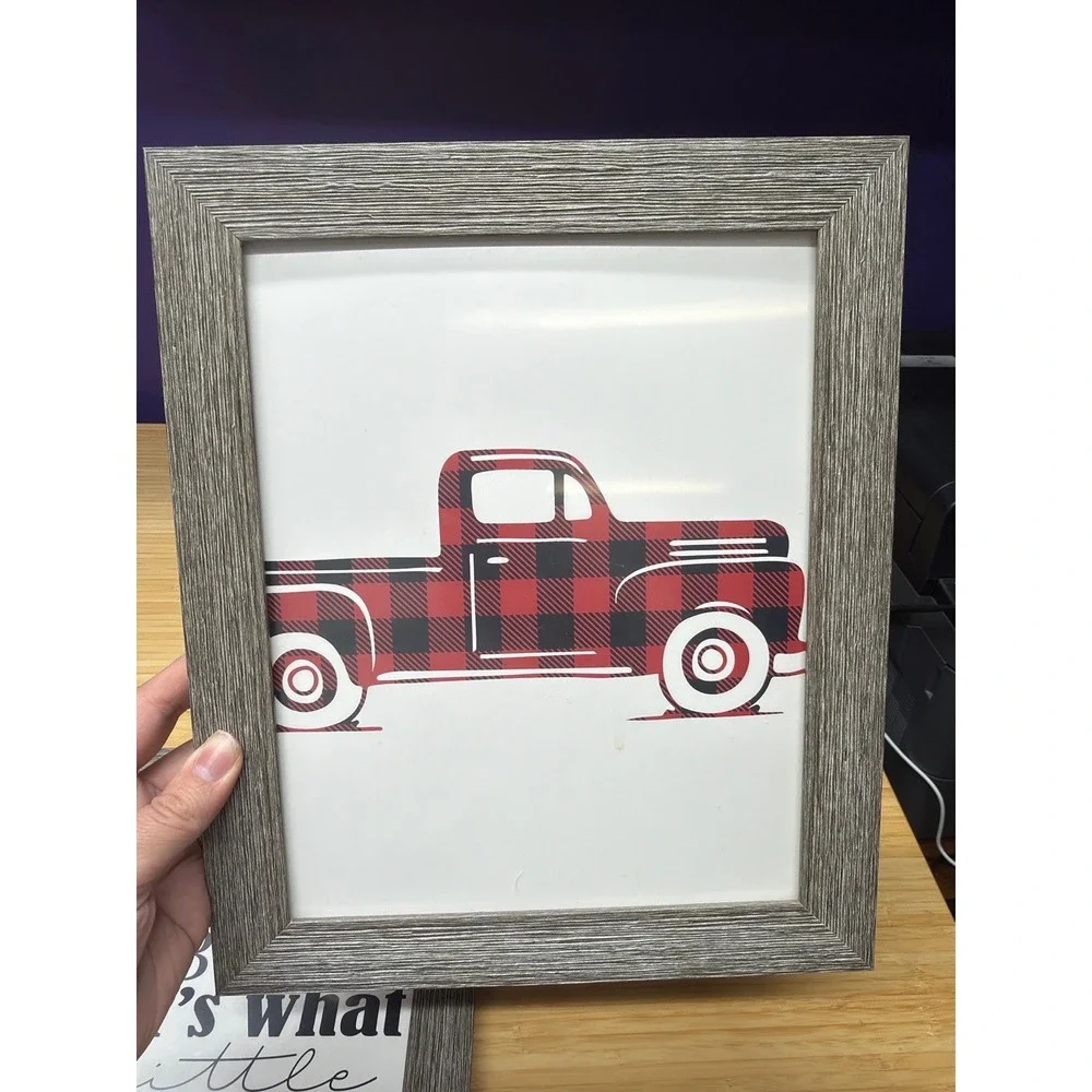 Buffalo Plaid Boys Nursery Wall Art Framed Set of 3 Tractor Truck‎ Farm Decor